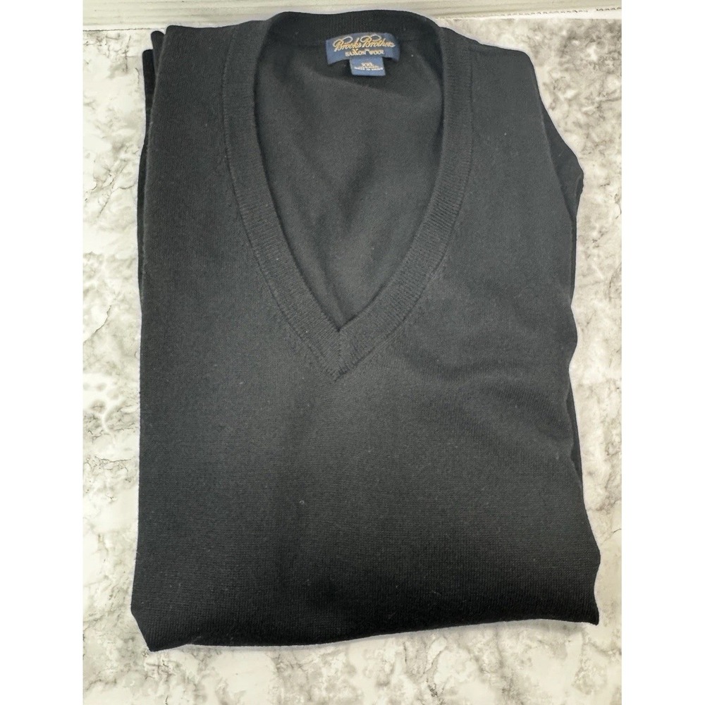 Brooks Brothers Vest Men's 2XL Dark Gray 100% Saxxon Wool Sweater Grandpa Dad